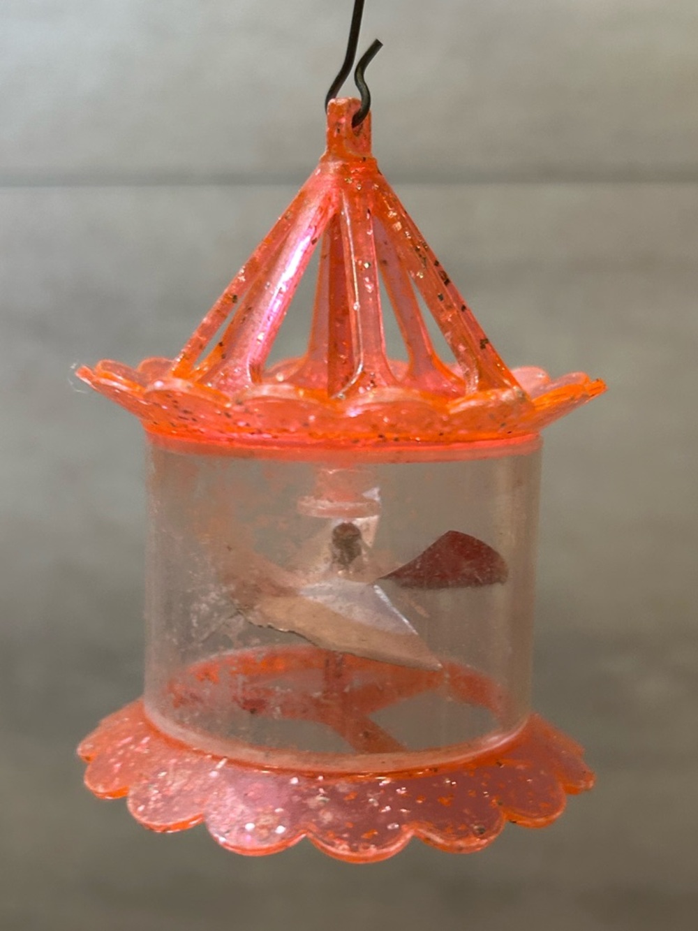 Vintage 1950's Pink Plastic Birdcage Twinkler Spinner Christmas Ornament  3'Tall